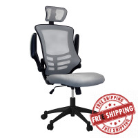 Techni Mobili RTA-80X5-SG Modern High-Back Mesh Executive Office Chair with Headrest and Flip-Up Arms, Silver Grey